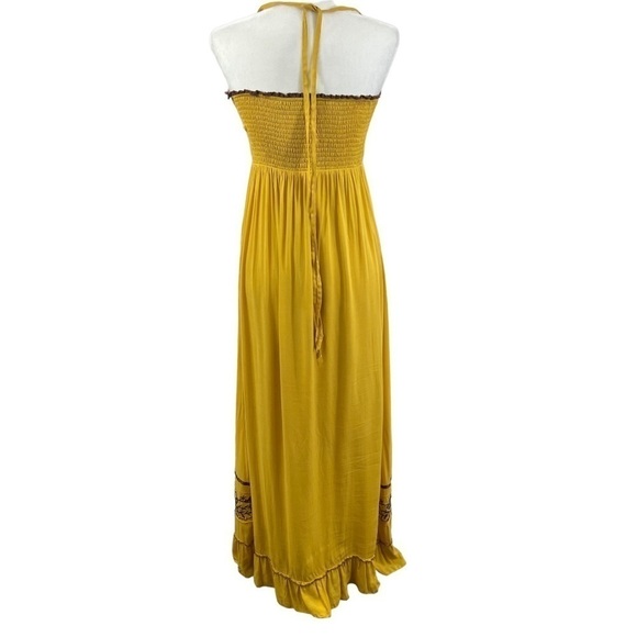 SOLITAIRE Anthro Mustard Yellow Boho Embroidered Maxi Dress M - Picture 6 of 11